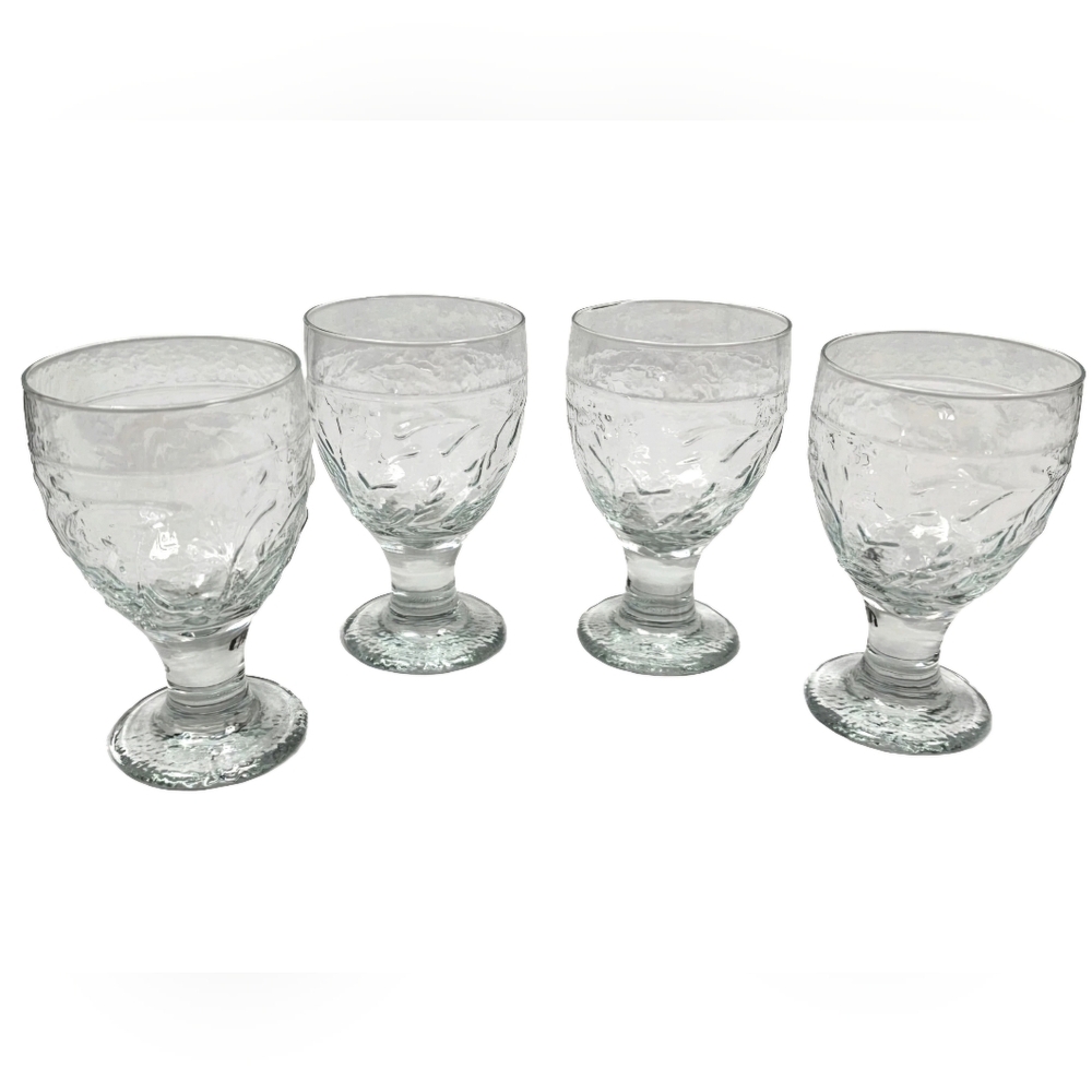 Set Of 4 Willow House 6" Tall Tuscan Embossed Water Goblets | Drinking Glasses